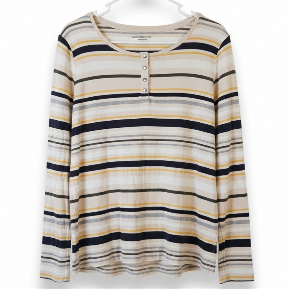 Women's Striped Long Sleeve Top - Navy and Cream